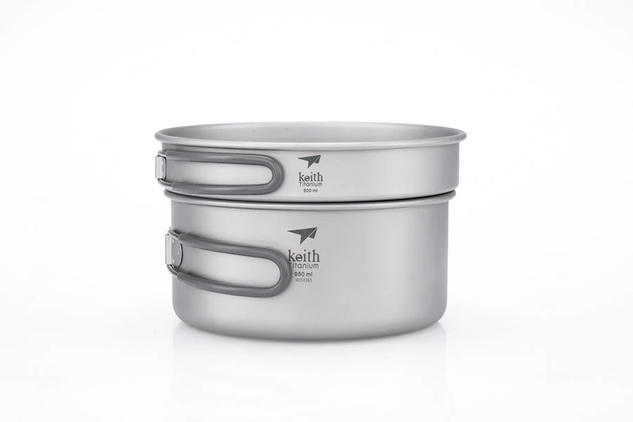 Keith Titanium 2-Piece Titanium Pot And Pan Cook Set 950ml/600ml 2 Keith Titanium 2-Piece Titanium Pot And Pan Cook Set 950ml/600ml