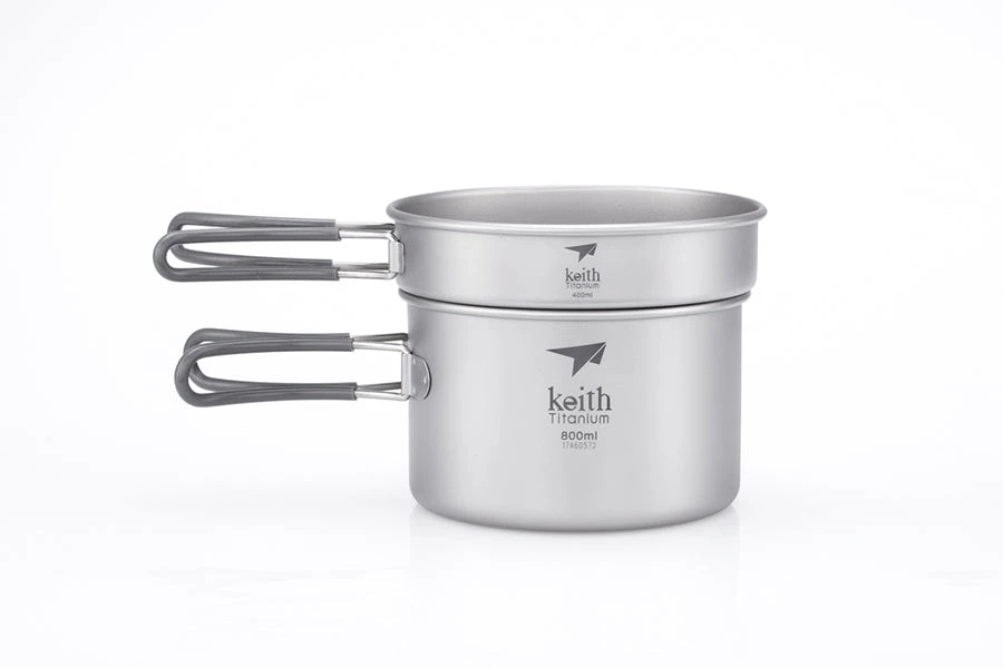Keith Titanium 2-Piece Titanium Pot And Pan Cook Set 800ml/384ml Hike/Camp 1 Keith Titanium 2-Piece Titanium Pot And Pan Cook Set 800ml/384ml Hike/Camp