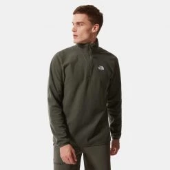 The North Face Mens 100 Glacier Fleece QZ New Taupe Green